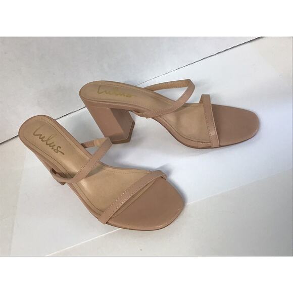 Lulu's Nude/Almond Double Strap Block Chunk‎ Heels Womens Size 8.5 - Picture 1 of 8
